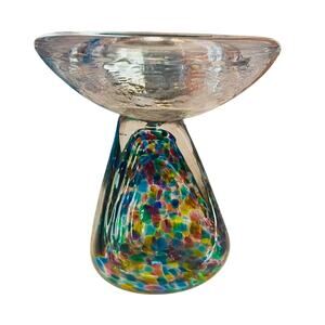 Vintage Blown Glass Candle Holder by Glasslight Studio, Pedestal Candle Holder